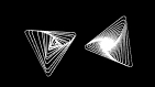 Deux formes abstraites triangulaires différentes qui se font face.